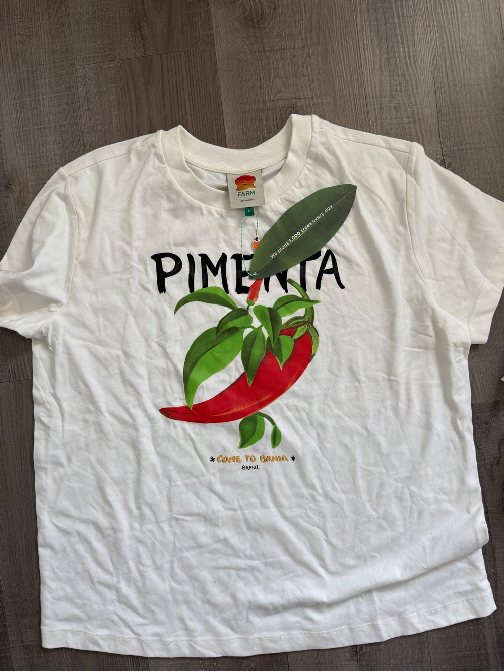 FARM Rio White Tee with Red Chili and Green Leaves Graphic